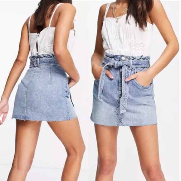 We The Free East of Eden Paper‎ Bag Denim Belted Skirt - Picture 1 of 7